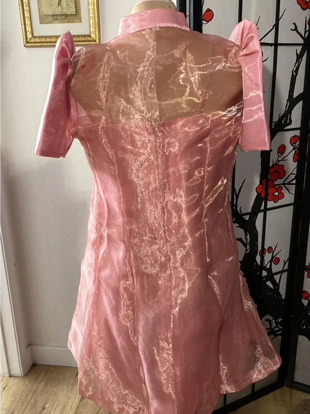 Filipiniana Organza Pink Dress Combination of Patching and Embroidery Floral Set